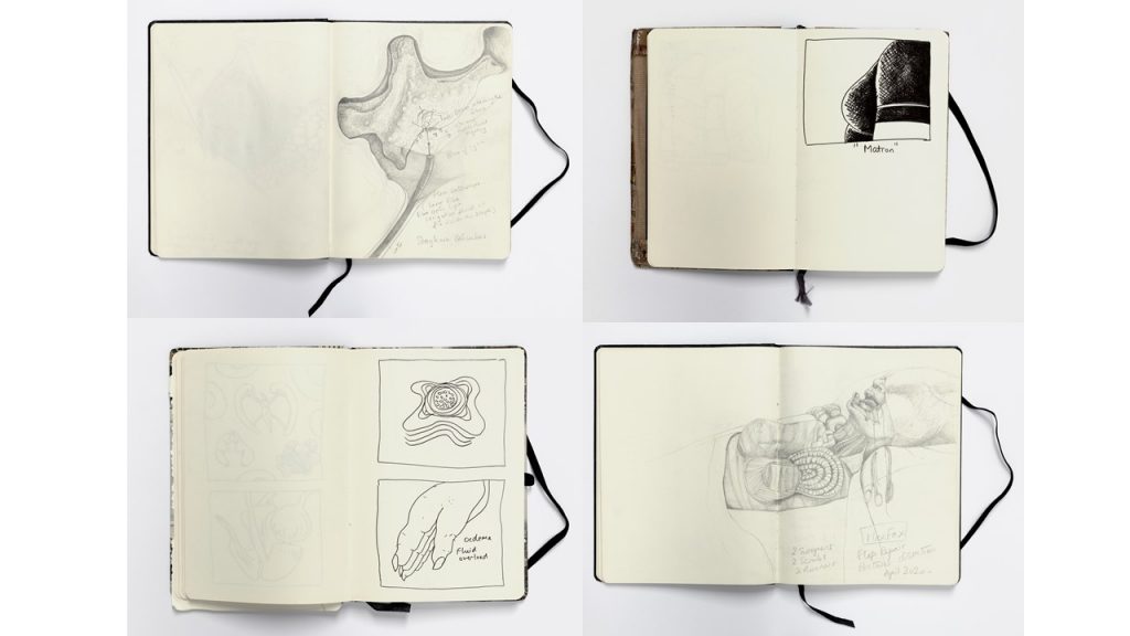 Four photographs of drawings made by Ji Sun Sjogren in her sketchbooks