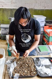 Andrew Marke sorts residue from on-site environmental flotation