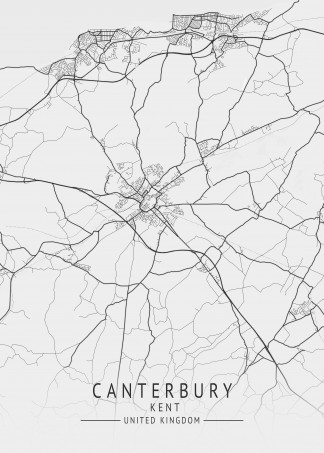 Black and white outline map of Canterbury and surrounding area