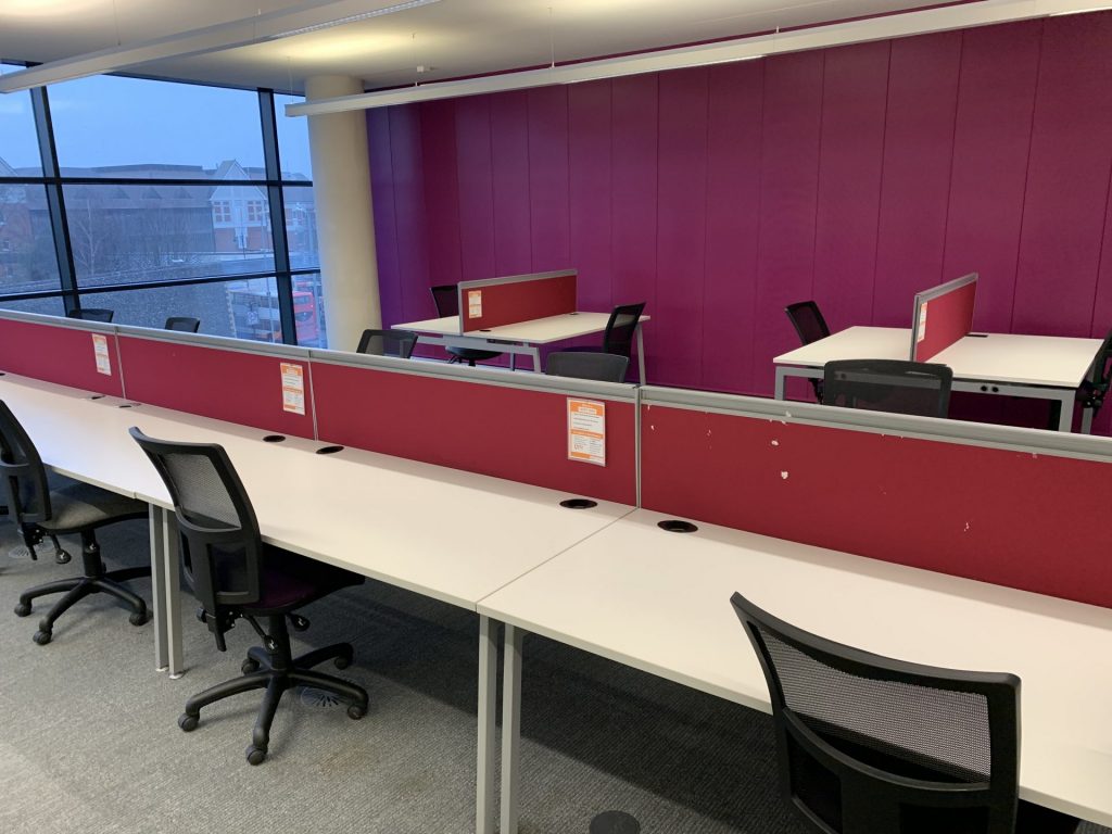 30 extra desks at the front of the second floor quiet zone.