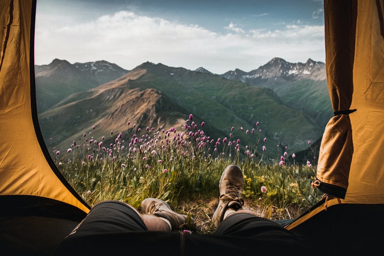 mountain view from a tent