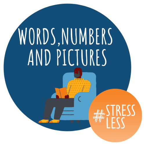 Words, numbers, pictures circular stressless logo