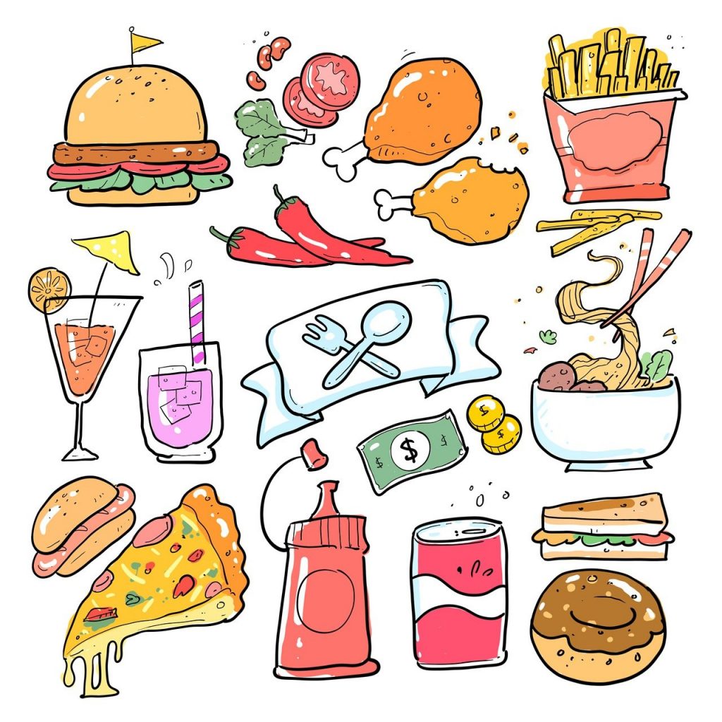 Cartoon - a gallery of various food types