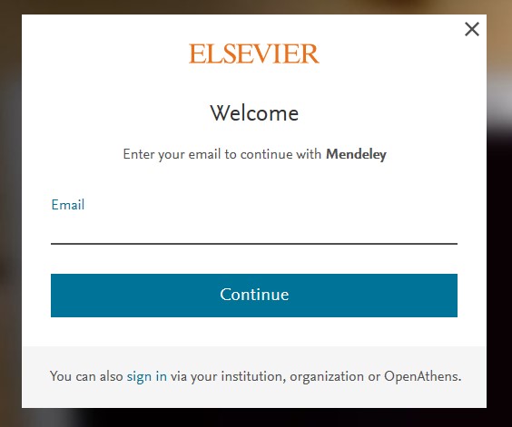 A screenshot of the Elsevier Welcome box.