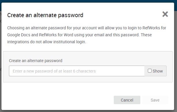 A screenshot showing how to create an alternate password.