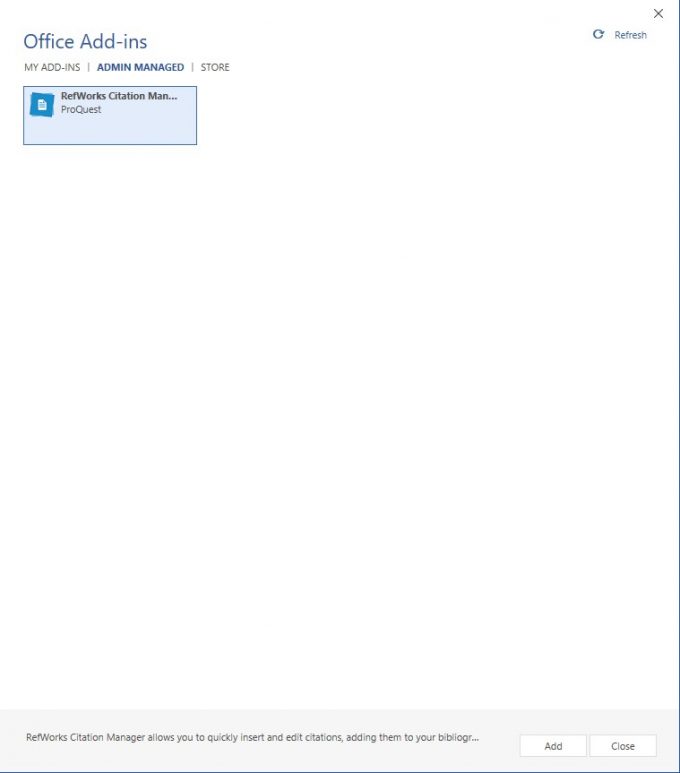 Refworks Citation Manager Word Add in library