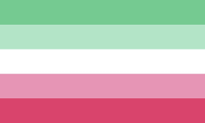 Abrosexual flag. Horizontal lines of greens, white and pinks.