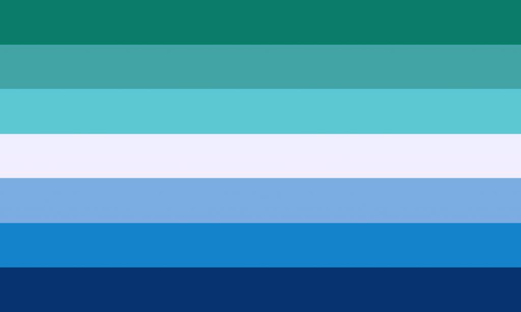 Gay Mens flag. Horizontal lines greens, white and blues