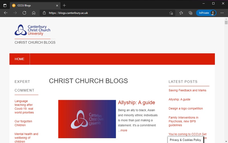 Screenshot of blogs.canterbury.ac.uk