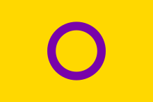 Intersex flag. Yellow with a purple 0 in the centre