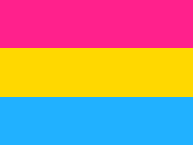 Pansexual flag. Horizontal lines pink, yellow and light blue