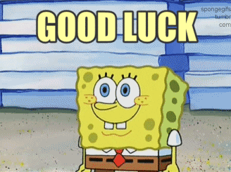 animated gif, Spongebob Squarepants giving a thumbs up saying good luck