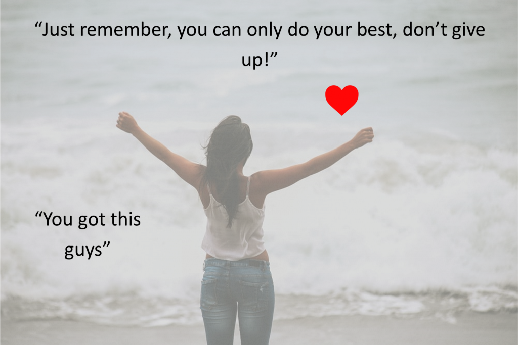 Statement postcard - individual facing the ocean with their hands in the air.
comment - Just remember, you can only do your best, don't give up!