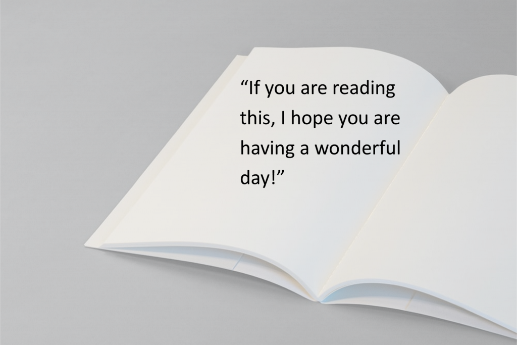 statement postcard - an open book with blank pages
comment - If you are reading this, I hope you are having a wonderful day!
