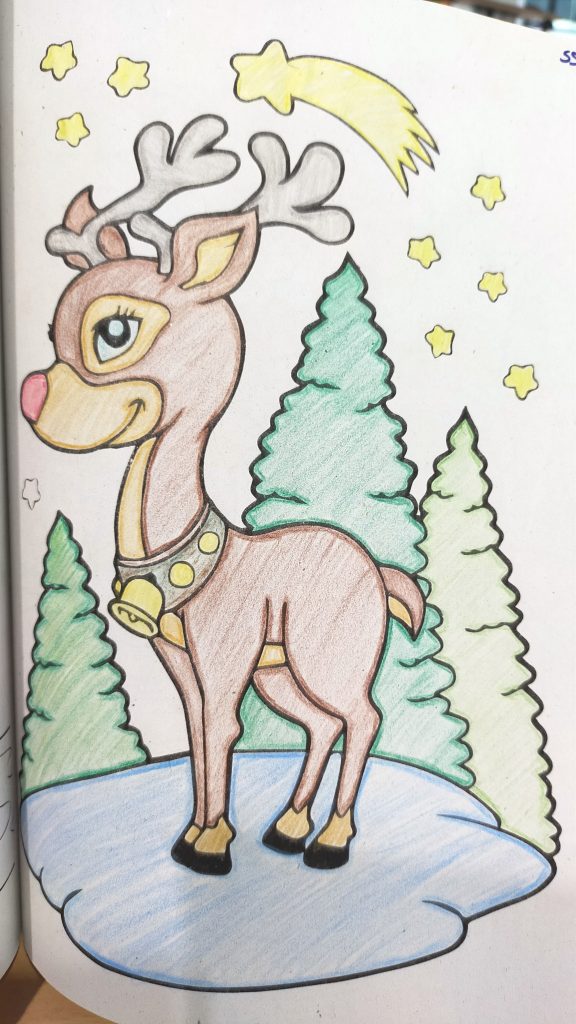 coloured in xmas reindeer