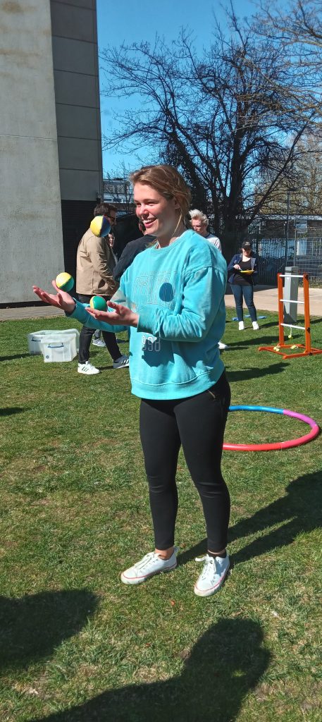 student juggling