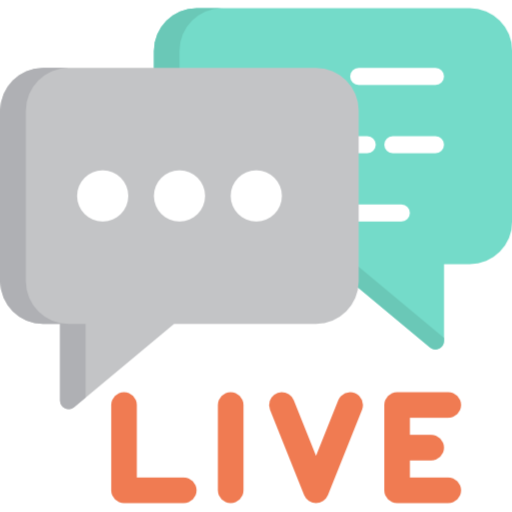 live chat icon - two speech bubbles and the word live