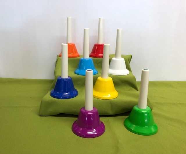 hand handbells distinguished by colour and note