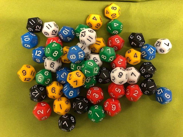 Assorted colour 12 sided dice