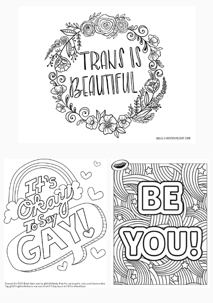 A colouring page from the Stress Less LGBT+ History Month activity pack. 