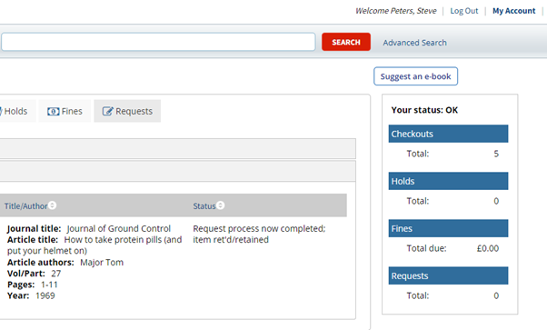 LibrarySearch Screen Shot showing the new requests tab