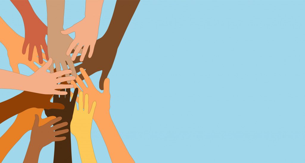 A graphic displaying a collection of supportive hands.