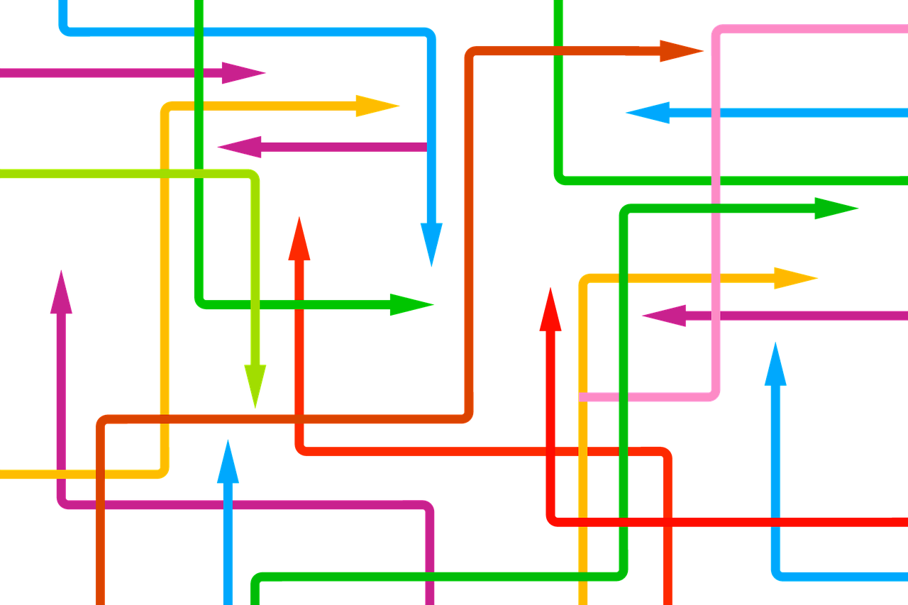 Multicoloured arrows pointing in various directions.