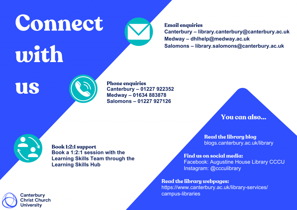 Updated Connect with us poster with contacts for all of the CCCU Libraries