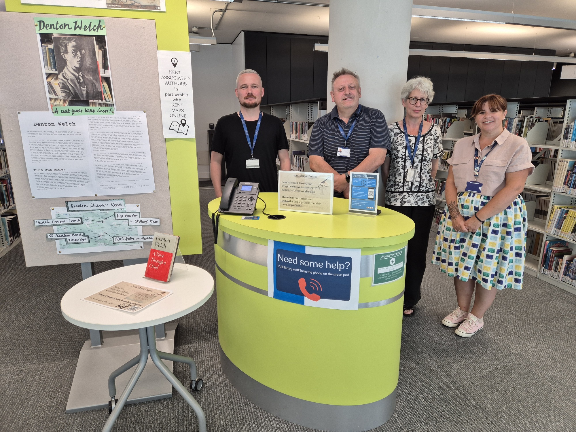 Denton Welch display and library staff