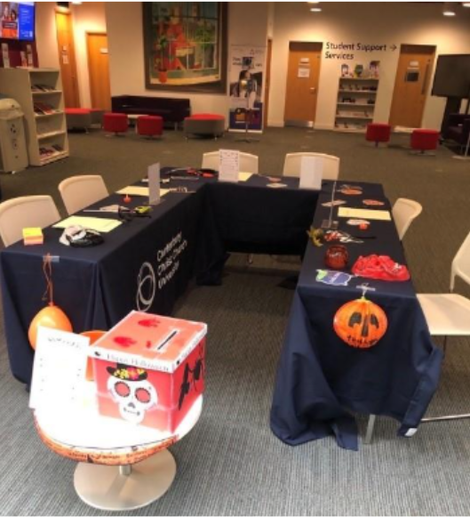 Photo of tables from UX event Halloween 2024.