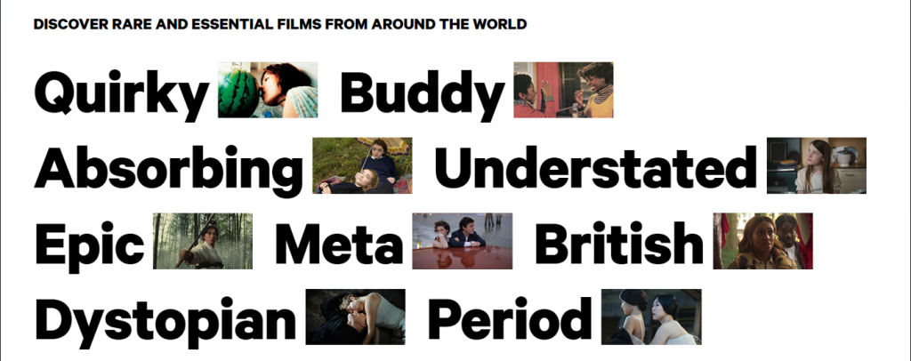Screenshot of collection titles from BFI Player.