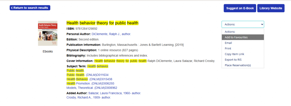 Holdings screen in LibrarySearch