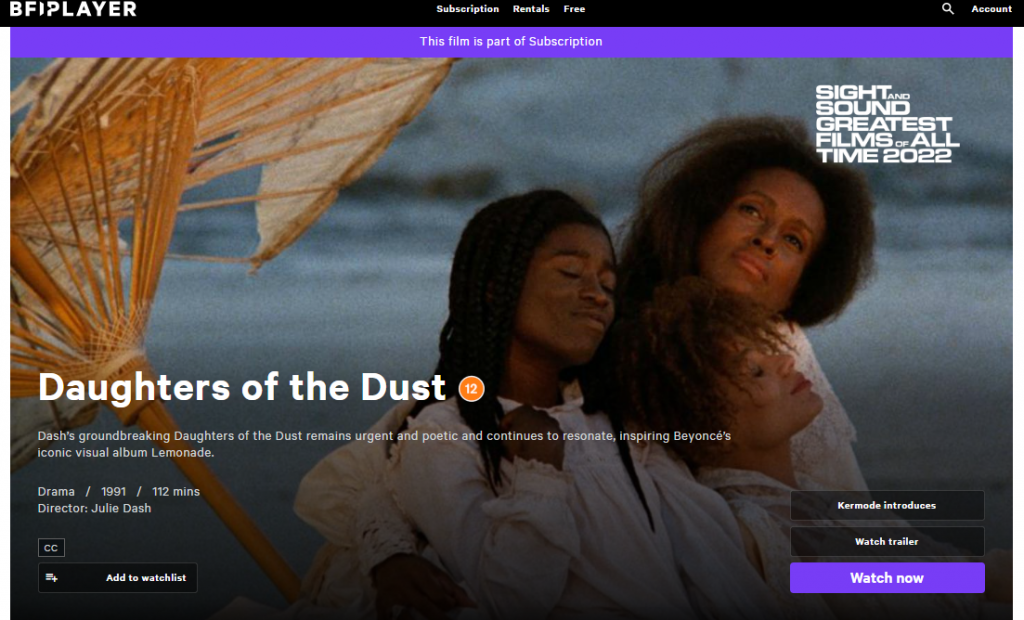 Image of movie: Daughters of the Dust taken from BFI Player. 2025