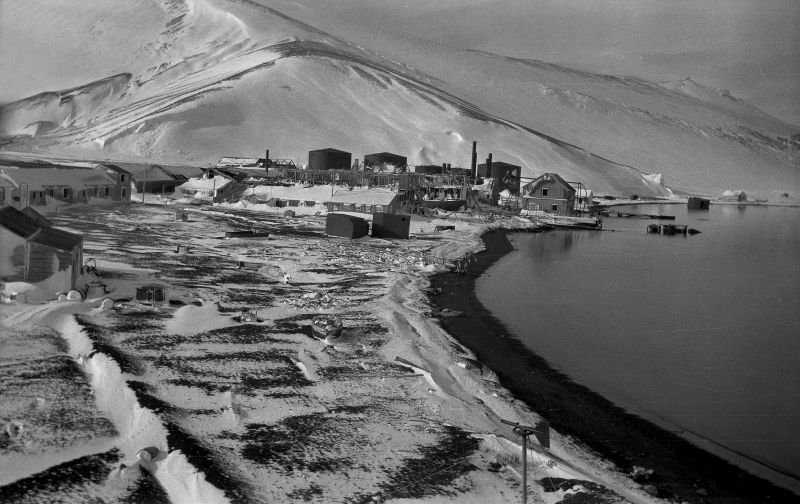 Abandoned Hektor Whaling Station, Deception Island, April 1945. Base B occupied one of the buildings during Operation Tabarin.