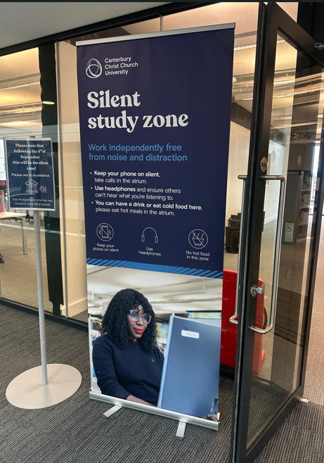 Large rolled out poster showing the Silent study zone.