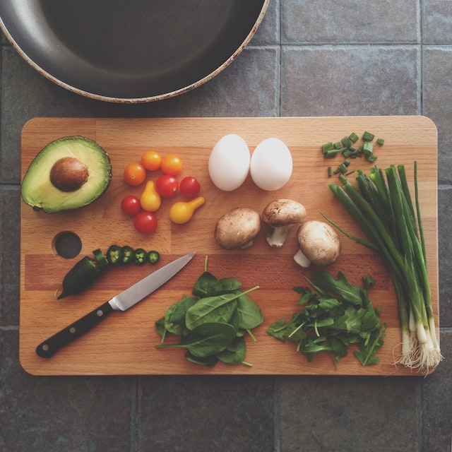 Photo of chopping board with recipe ingredients
