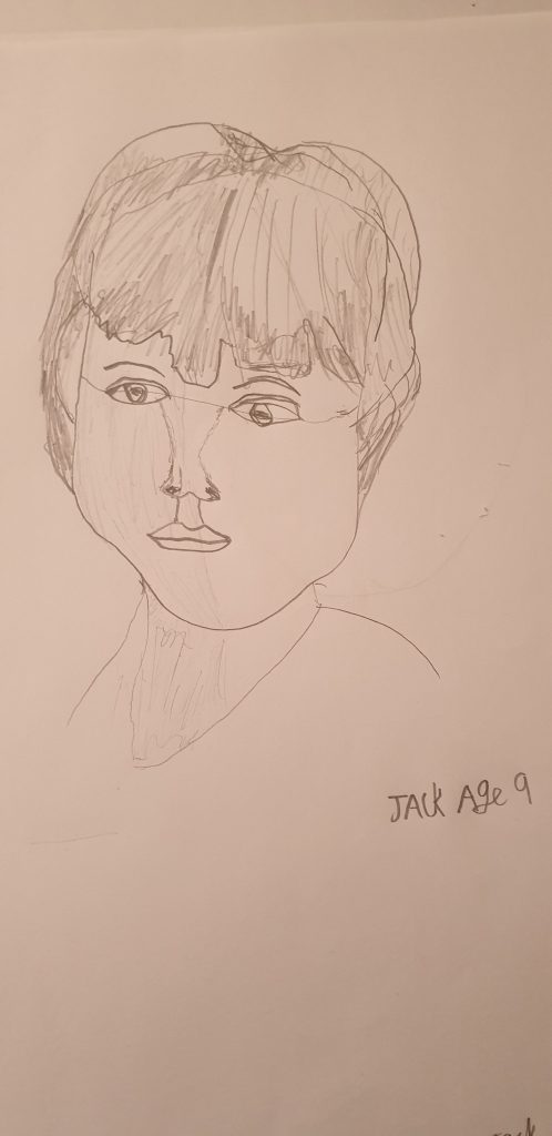 Contour drawing of a boy. Text reads Jack age 9