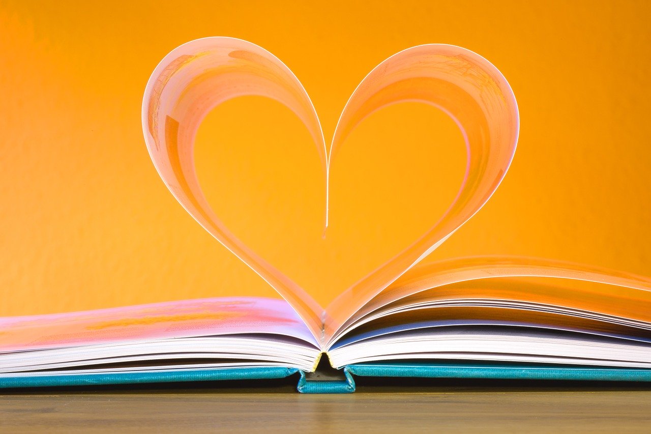 Book with pages bent in the shape of a heart