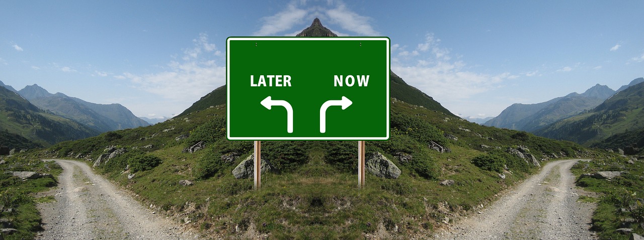 roadsign saying later and now