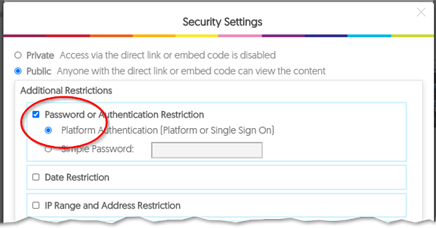 Screen image of the Security Settings window in ReCap highlighting the radio button next to Platform Authentication.