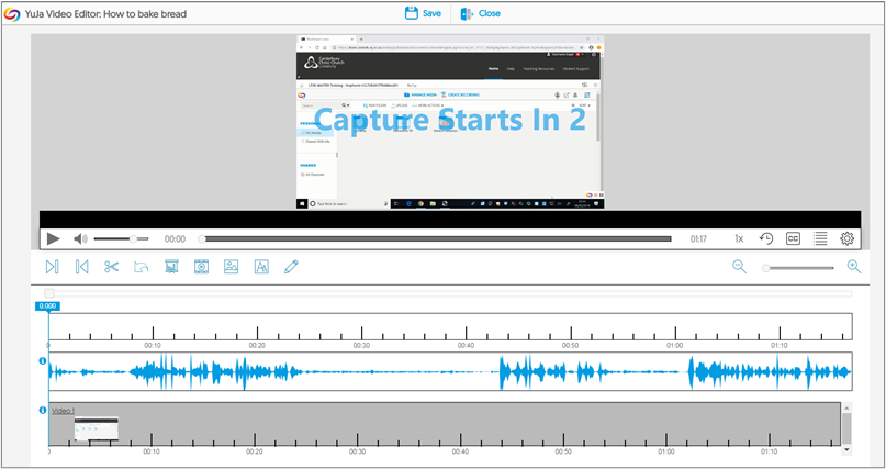 Screen image of the ReCap editing window that opens when selecting to edit a recording