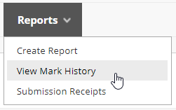 screen image showing the drop down menu from the reports option to view mark history