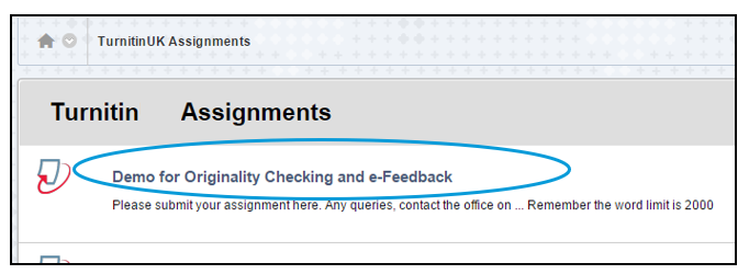 Screen image of a typical Turnitin Assignment link