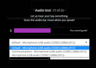 Screen image of the drop-down menu offered in Collaborate on initial set up for audio test.
