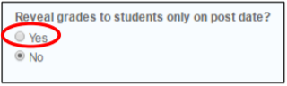 Screen image showing the Reveal grades to students only on post date? option in Turnitin Assignment set-up