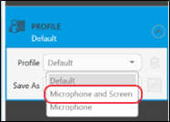 Screen image showing the drop-down options available under the Profile options in the YuJa software station screen.