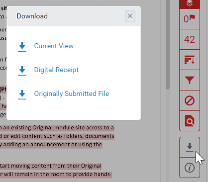 screen image showing the download options window in Feedback Studio