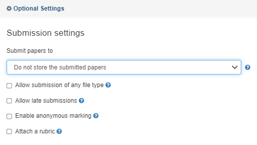Screen image showing the submission settings in Turnitin