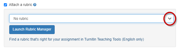 Screen image highlighting the drop-down to attach a rubric.