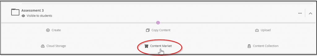 Screen image showing the expanded Assessment folder with Content market selection